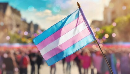 transgender flag on the background of the pride parade, lgbt pride month, fight against transphobia, tolerance