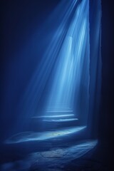 a dark blue background, geometric shapes representing beams of light and shadow, abstract 