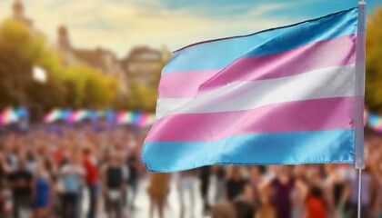 transgender flag on the background of the pride parade, lgbt pride month, fight against transphobia, tolerance