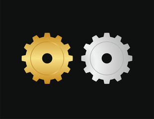 Gold and Silver gears with black background vector illustration in 3d style