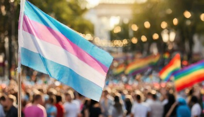transgender flag on the background of the pride parade, lgbt pride month, fight against transphobia, tolerance