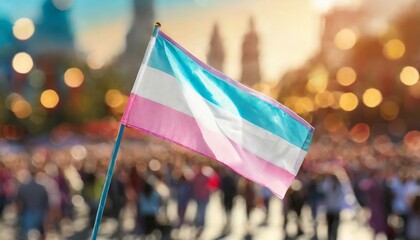 transgender flag on the background of the pride parade, lgbt pride month, fight against transphobia, tolerance