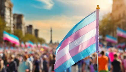 transgender flag on the background of the pride parade, lgbt pride month, fight against transphobia, tolerance