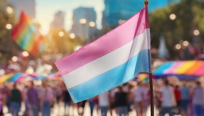 transgender flag on the background of the pride parade, lgbt pride month, fight against transphobia, tolerance