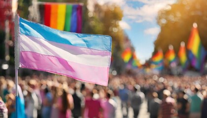 transgender flag on the background of the pride parade, lgbt pride month, fight against transphobia, tolerance