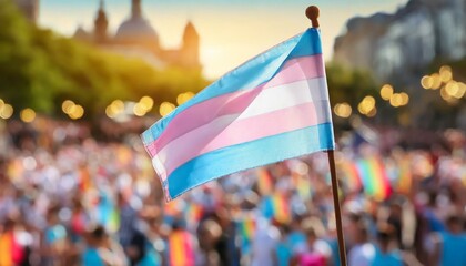 transgender flag on the background of the pride parade, lgbt pride month, fight against transphobia, tolerance