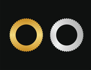 3d silver and gold seal or badge outer frame with black background vector design