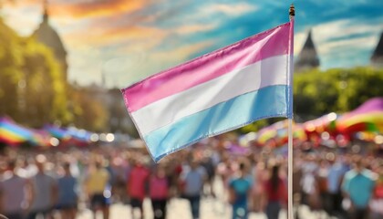 transgender flag on the background of the pride parade, lgbt pride month, fight against transphobia, tolerance