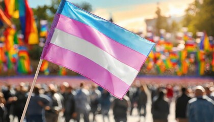 transgender flag on the background of the pride parade, lgbt pride month, fight against transphobia, tolerance