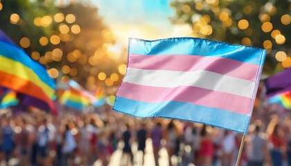 transgender flag on the background of the pride parade, lgbt pride month, fight against transphobia, tolerance