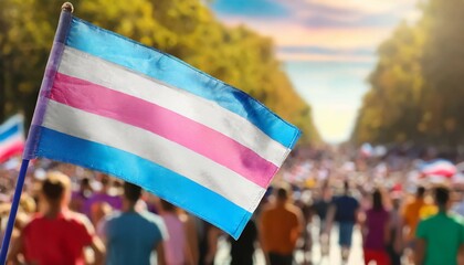 transgender flag on the background of the pride parade, lgbt pride month, fight against transphobia, tolerance