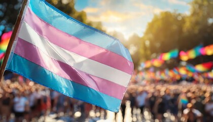 transgender flag on the background of the pride parade, lgbt pride month, fight against transphobia, tolerance