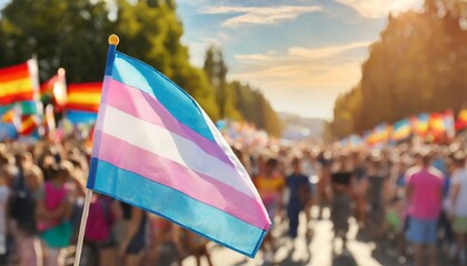 transgender flag on the background of the pride parade, lgbt pride month, fight against transphobia, tolerance