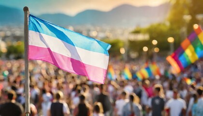 transgender flag on the background of the pride parade, lgbt pride month, fight against transphobia, tolerance
