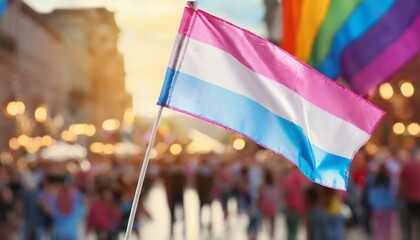 transgender flag on the background of the pride parade, lgbt pride month, fight against transphobia, tolerance