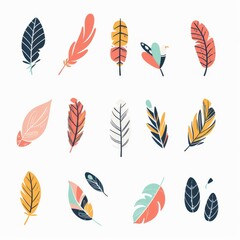 Feather icon, animal feathers isolated, doodle sketched plume symbol, elegant soft plume sign