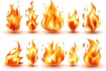 Fire icon, flame bonfire sign, campfire symbol, 3d realistic burn graphic element, fire emblem, grill pictogram