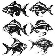 Naklejka premium Fish icon, mackerel shape, graffiti spray fishing symbol, silhouette, salmon sign, black ink fish shape