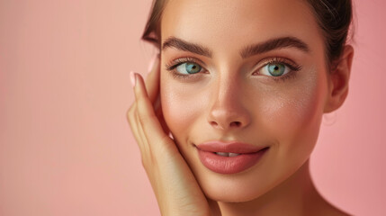 Obraz premium A woman with a pink background and a blue eye