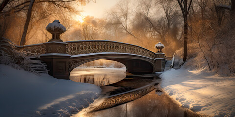 Bow Bridge in winter season, Central Park - NYC