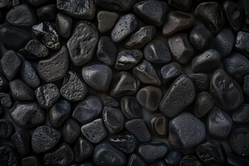 Close up of a pile of black rocks. Abstract black background 