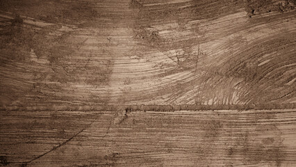 Concrete or cement texture background with wood grain and scratches with brown gradient. For backdrops, banners, walls, screens.