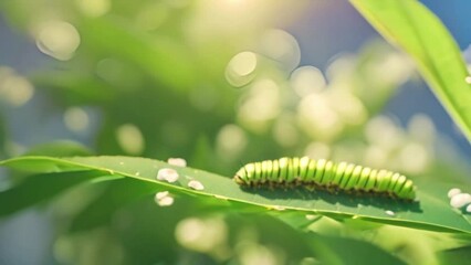 Close-up of a caterpillar munching on a leaf - Powered by Adobe