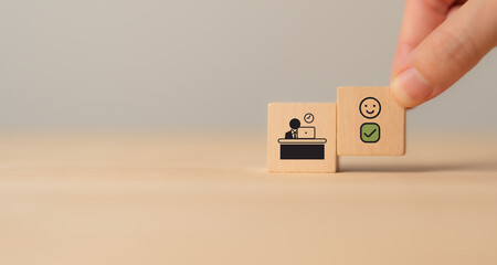 Employee wellbeing survey and rating concept. Employee benefits and satisfaction programs. Fostering a positive work culture, employee engagement. Physical, mental and emotional health of employees.