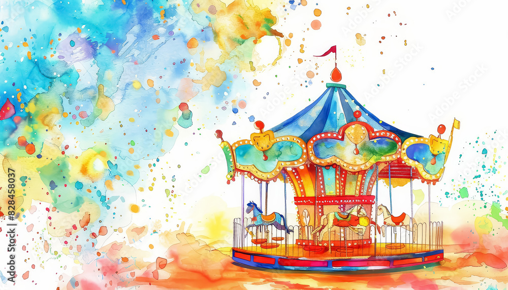 Wall mural a colorful carousel with a red and white tent