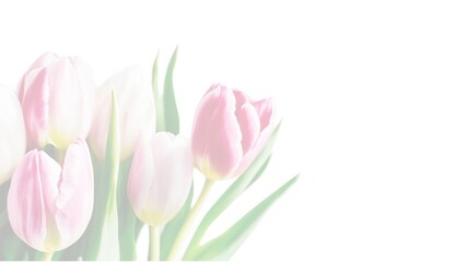 Fototapeta premium Colorful tulips on a white background, perfect for greeting cards, spring events, and floral service advertisements. Concept: spring, flowers, greetings. Suitable for flower shops, greeting card 