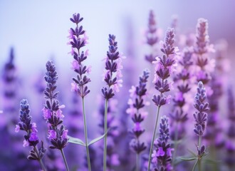Fototapeta premium Detailed view of vibrant lavender flowers in full bloom, showcasing their delicate petals and rich purple hues.