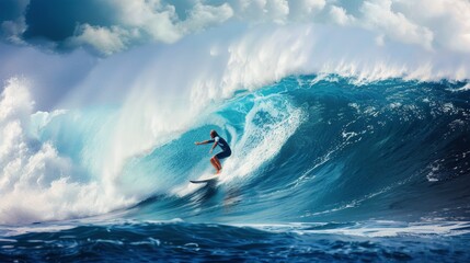 Fototapeta premium Man Riding Wave on Surfboard