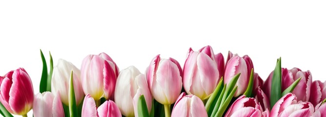 Colorful tulips on a white background, perfect for greeting cards, spring events, and floral service advertisements. Concept: spring, flowers, greetings. Suitable for flower shops, greeting card 