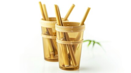 Glass made from bamboo, isolated on white Environmentally friendly friends