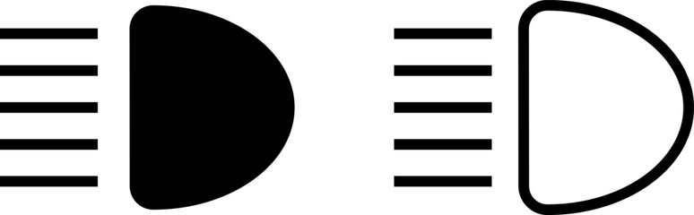 Headlight, light indicator dashboard icon. Vector high beam. Car light symbol. Vector icons of vehicle dashboard indicators. Such symbols include high and low beam and adjustable headlight symbol.