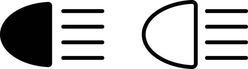 Headlight, light indicator dashboard icon. Vector high beam. Car light symbol. Vector icons of vehicle dashboard indicators. Such symbols include high and low beam and adjustable headlight symbol.