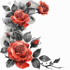 Romantic Corner Design with Watercolor Roses and Leaves Generative AI