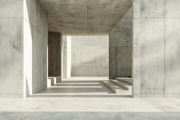 3d render of concrete block building shape with empty cement floor. 