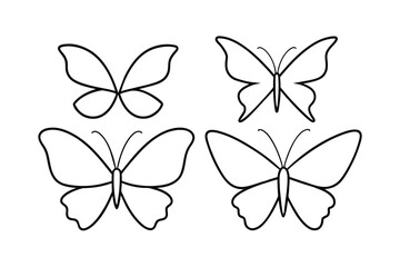 Set of simple butterfly insect outline vector line art on white background