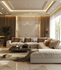 Fototapeta premium Luxurious and Modern Beige Living Room Decor