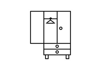 Icono negro de armario con puerta abierta y percha.
