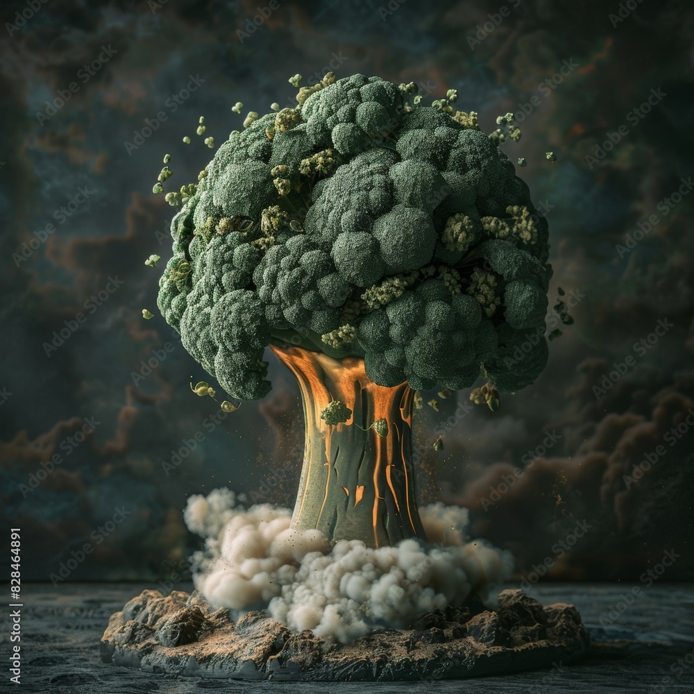 Poster broccoli planet explosion concept generative ai