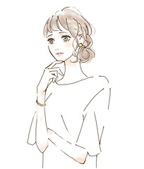 腕を組む女性のイラスト　悩む表情