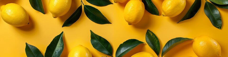 Vibrant Yellow Lemons with Fresh Green Leaves