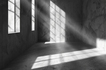3d render of empty concrete room with light and shadow on the wall. 