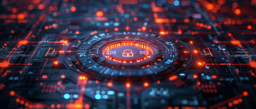 Closeup of a digital lock on a futuristic screen, representing advanced data protection