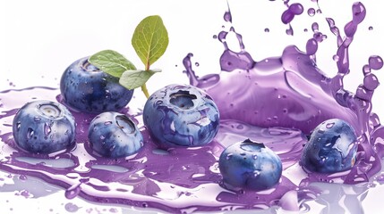 Photorealistic blueberry slices and juice splash isolated