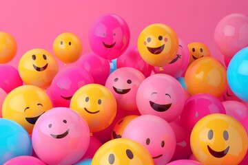Obraz premium A bunch of colorful balloons with smiling faces on them