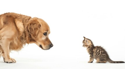 Dog and kitten gazing each other