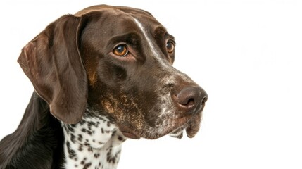 German shorthaired pointer dog sitting in front of white background